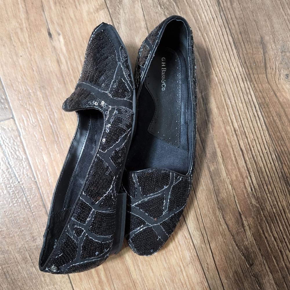 G.H. Bass & Co Geneva I Women Slip On Loafers Size 8.5 Black Sequins        c